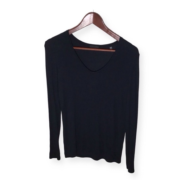 ATM Modal Rib Long Sleeve V Neck Tee in Black Size Large. - Picture 1 of 6